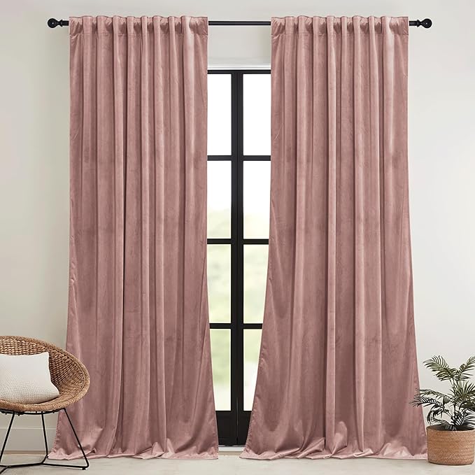 RYB HOME Girls Curtains for Bedroom, Back Tab Room Darkening Baby Kids Velvet Curtains 96 inches Long for Nursery, W 52 x L 96, 2 Panels Set
