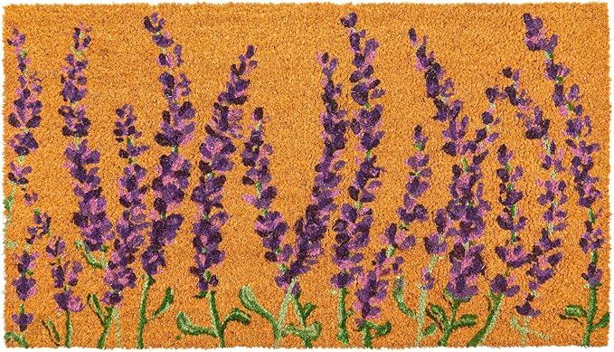 Juvale Lavender Floral Door Mat - 17 x 30 in, Purple Coir - Welcome Mat for Front Door & Entryway - Coir Doormat for Patio & Porch