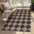 Lahome Colette Checkered Easy Jute Entryway Rug, 3x5 Washable Area Rugs for Living Room Outdoor Patio, Non Slip Blue Indoor Door Mat Checkerboard Throw Carpet for Entry Front Door Guestroom Deck