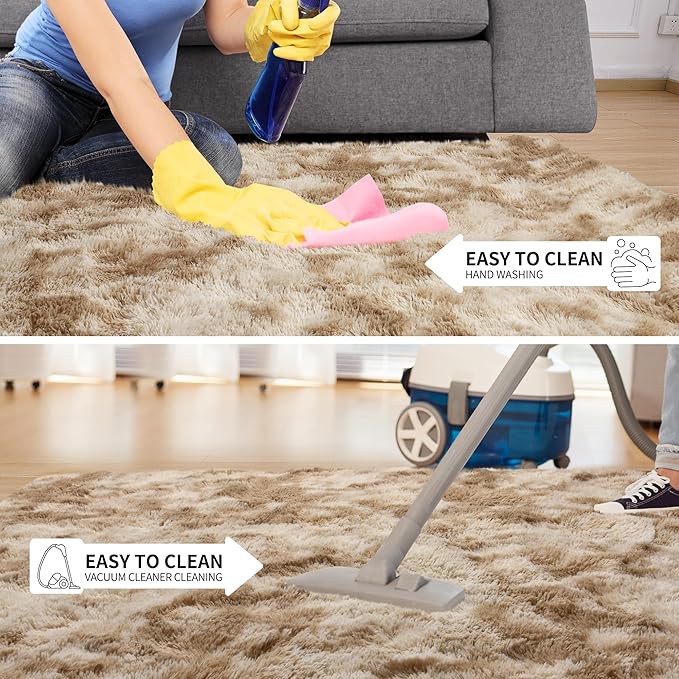 Tepook Soft Fluffy Rugs for Living Room, 5x8 Shaggy Area Rug for Bedroom, Modern Shag Rug Fuzzy Carpets for Kids, Plush Indoor Nursery Home Decor Rug with Non-Slip Bottom, Tie-Dyed Beige
