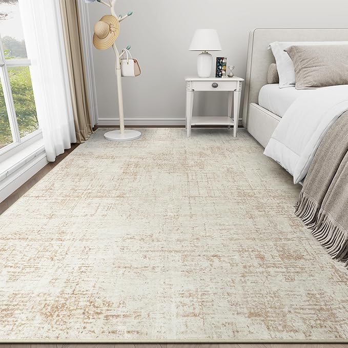 5x7 Area Rugs for Living Room Washable Rug: Anti-Skid Abstract Modern Living Room Rug Soft Thin Carpets Indoor Floor Non-Shedding Carpet for Bedroom Dining Farmhouse Nursery Beige White