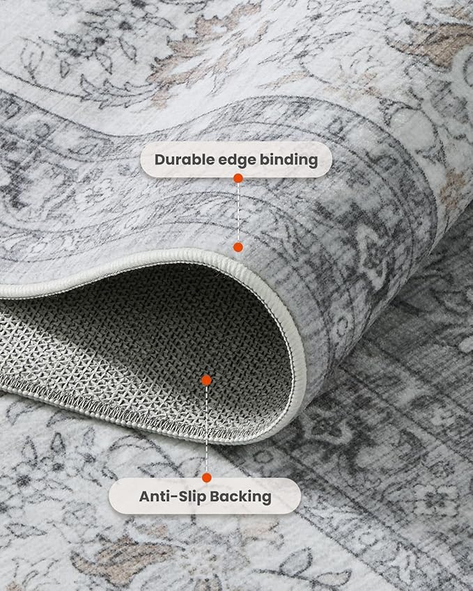 AMADA HOMEFURNISHING 5x7 Area Rugs, Washable Living Room Rug with Non-Slip Backing, Low Pile and Durable Edge Binding, Soft Vintage Floral Rugs for Living Room, Bedroom, Dining Room