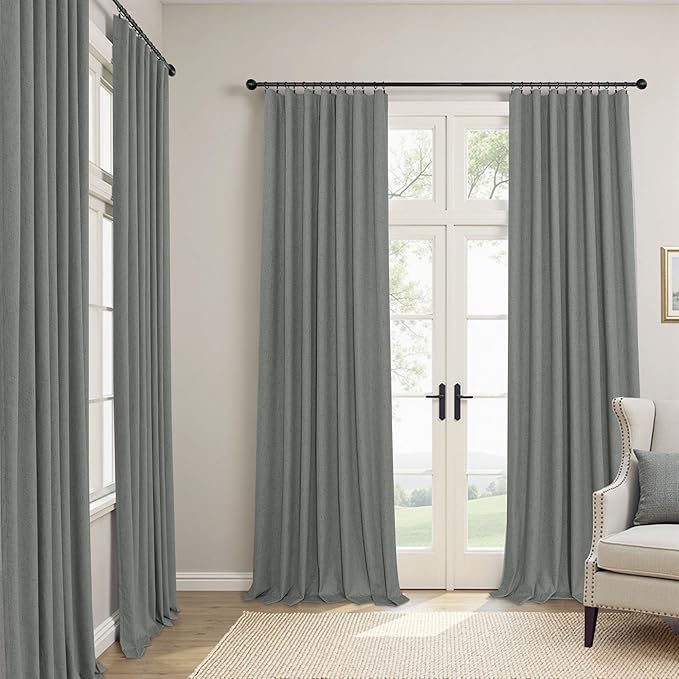 Linen Textured Black Out Blinds for Window 45 Inch Length 2 Panel Modern Farmhouse Kitchen Curtain Small Blackout Short Half Curtain for Nursery Bedroom Winter Thermal Blocking Charcoal Dark Grey Gray