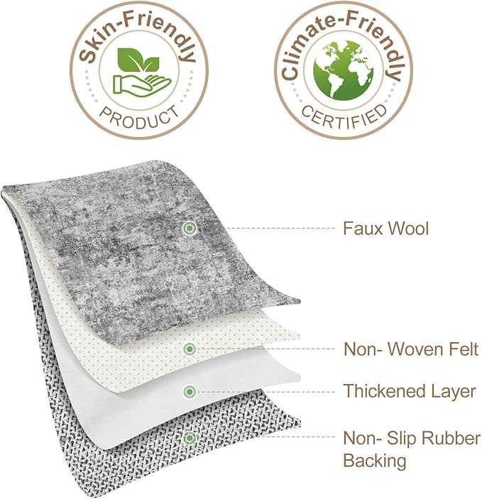 Nakagishi 6x9 Area Rugs Living Room: Washable Abstract Large Neutral Soft Rug Stain Resistant Modern Indoor Floor Non-Slip Carpet for Bedroom Nursery Kids Playroom Office Dining Room Dorm- Grey