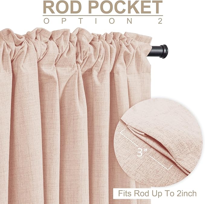 100% Blackout Shield Creamy Peach Linen Blackout Curtains for Bedroom 90 Inches Long, Back Tab/Rod Pocket Living Room Drapes, Thermal Insulated Blackout Curtains 2 Panels Set, 50" W x 90" L