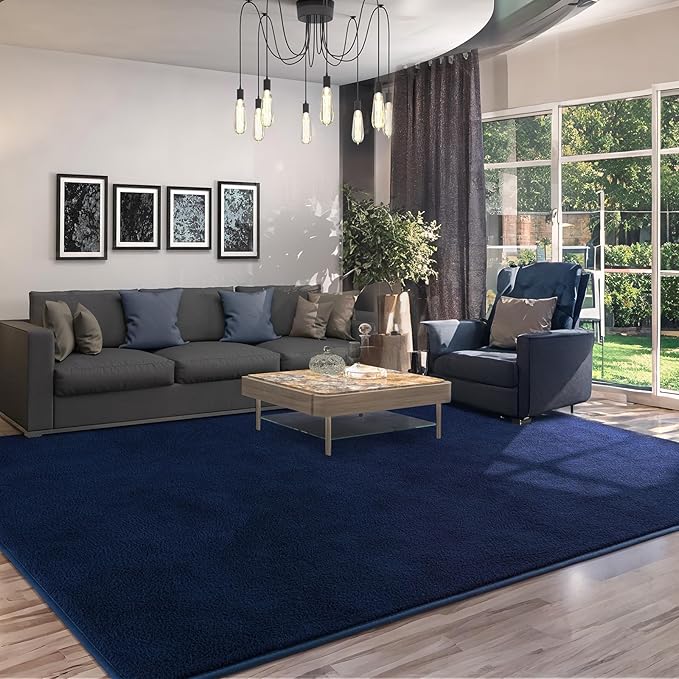AROGAN Modern Shag Area Rug for Living Room, 5x7 Feet Washable Rugs for Bedroom, Indoor Floor Carpet, Plush Memory Foam Bedside Rugs for Kids Girls Teens Low Pile, Navy Blue