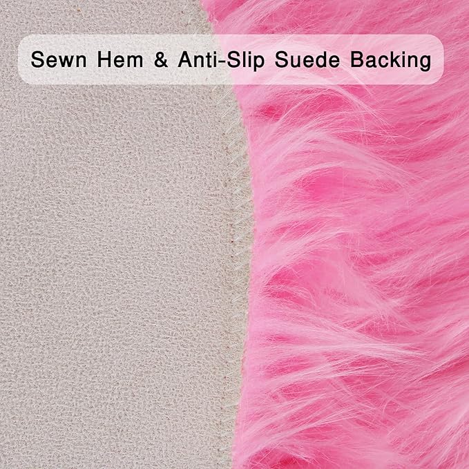 duduta Hot Pink Faux Sheepskin Round Rug 4x4 ft, Fluffy Shag Girls Bedroom Nursery Dorm Circle Rug Non Slip Washable
