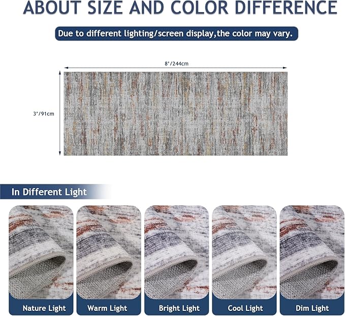 3x8 Runner Rug Non Slip Washable Rugs for Hallways, Abstract 8ft Kitchen Runners Rug for Entryway,Stain Resistant Rug Runner，Ultra-Thin Kitchen Mats for Living Room Bedroom
