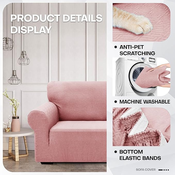 ZNSAYOTX 1 Piece Jacquard Couch Covers for 3 Cushion Couch High Stretch Sofa Cover for Pets Dogs Anti Slip Extra Large Sofa Slipcovers Furniture Protector (X-Large,New Pattern Rose)