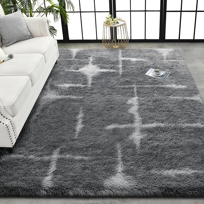 TWINNIS Super Soft Shaggy Rugs Fluffy Carpets, 6x9 Feet, Indoor Modern Plush Area Rugs for Living Room Bedroom Kids Room Nursery Home Decor, Upgrade Anti-Skid Rectangular Fuzzy Rug, Grey Star