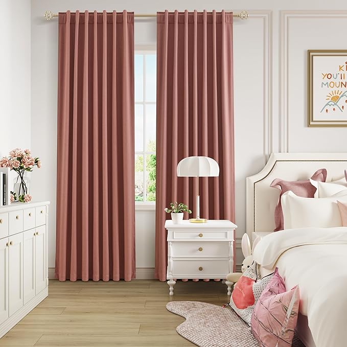 Guken 100% Blackout Curtains 84 Inch Length 2 Panels Set for Girls Bedroom Back Tab Thermal Insulated Black Out Linen Drapes Room Darkening Window Curtains 84 Inches Long,Dusty Rose