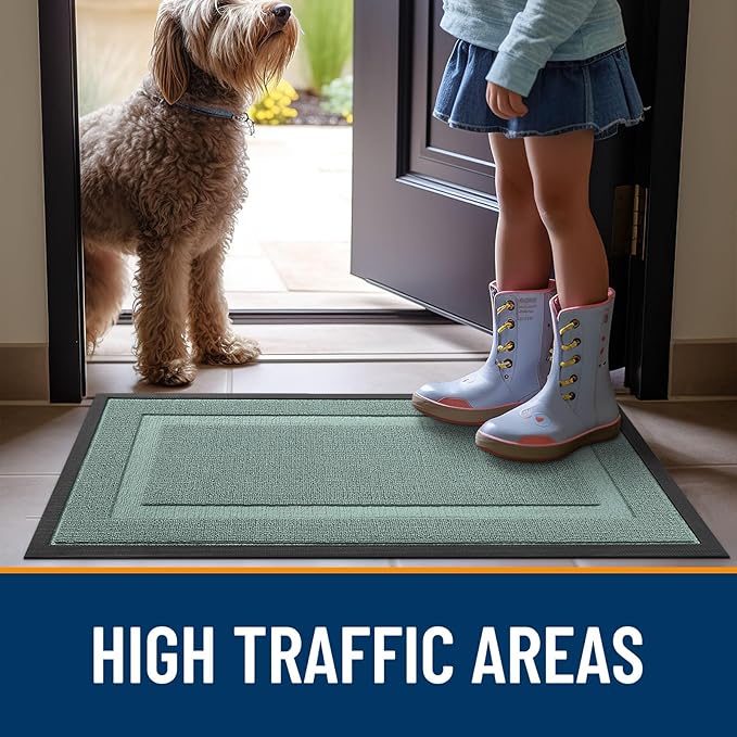 OLANLY Front Door Mat Indoor Outdoor Entrance, Waterproof All-Season, All-Weather Doormat, Sturdy Natural Rubber, Low Profile, Easy Clean Patio Porch Entryway Mat, 71x23, Grayish Green