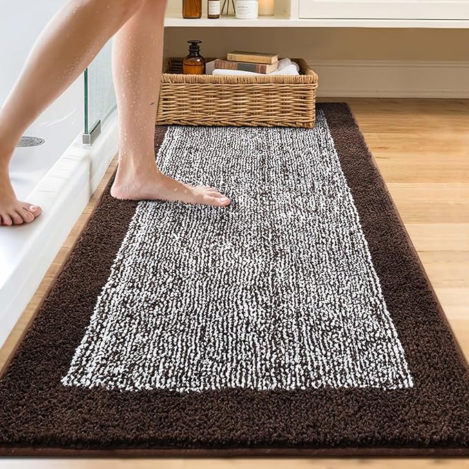 70x24 Long Bathroom Rugs Washable Non Slip, Brown Bath Mat for Bathroom Floor Tub, Soft Absorbent Quick Dry Mats for Shower, Bathtub,Home Decor