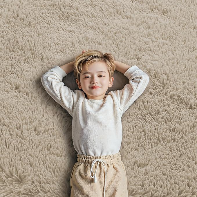 Rugs for Bedroom 4x6, Alfombras para Salas Shag Large Plush Soft Area Rug, Shaggy Carpets for Livingroom, Kids Boys Girls Home Decor Aesthetic(Beige, 4 x 6)