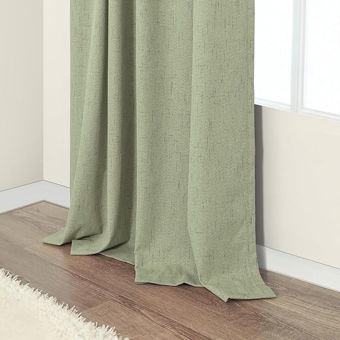 Light Sage Green Back Tab Blackout Curtains for Boys Room Girls 72 Inch Length 2 Panel Cotton Linen Look Window Treatments Thick Soundproof Curtains for Doors Living Room Darkening Drapes Cottagecore
