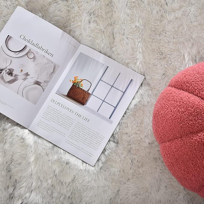 Latepis Circle Rugs 6.7ft for Living Room White with Grey Tips Faux Sheepskin Fur Round Rugs for Bedroom Fluffy Washable Rug Cute Home Décor