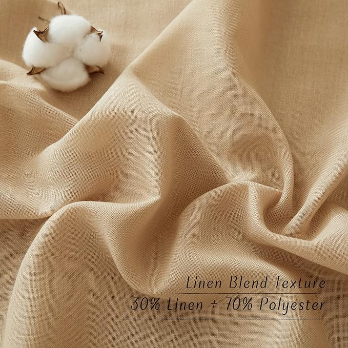 NICETOWN Semi Sheer Linen Burlap Curtains for Farmhouse, Grommet Semi Sheer Balance Privacy Added with Light Filtering Vertical Drapes for Bedroom/Living Room, W55 x L90, 2 Panels