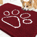 OLANLY Dog Door Mat for Muddy Paws 30x20, Paw Print Design, Absorbs Moisture and Dirt, Absorbent Non-Slip Washable Doormat, Quick Dry Chenille Mud Mat for Dogs, Entry Indoor Entryway Carpet, Red