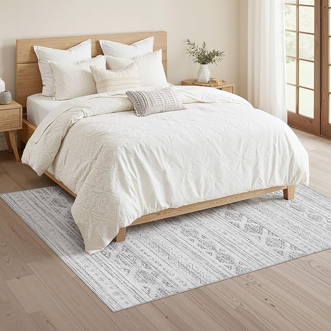 Nakagishi 4x6 Area Rugs Living Room: Washable Boho Large Neutral Soft Farmhouse Rug Stain Resistant Modern Indoor Floor Non-Slip Carpet for Bedroom Nursery Kids Office Dining Room Dorm - Dark Grey
