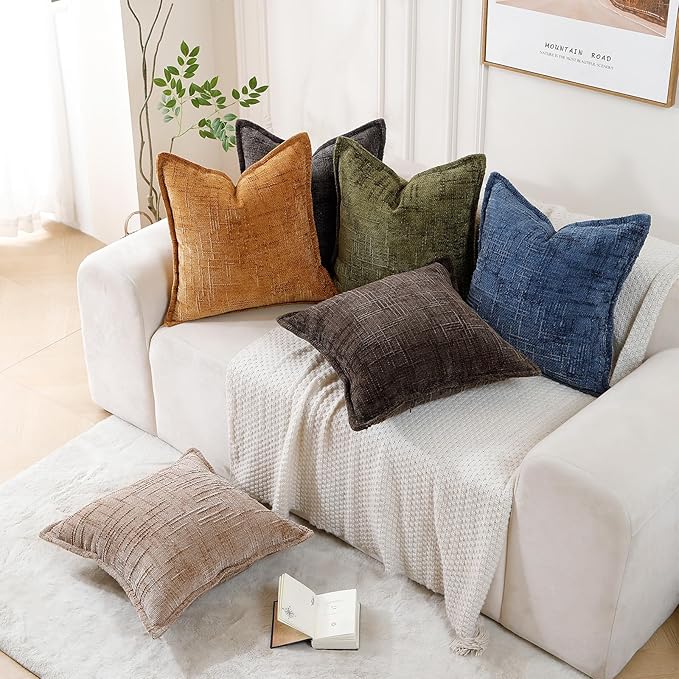 HPUK Fall Chenille Soft Throw Pillow Covers 18x18 Set of 2, Accent Cushion Covers for Living Room, Bedroom, Decorative Solid Color Pillow Covers for Couch, Sofa, Chair, Dusty Green