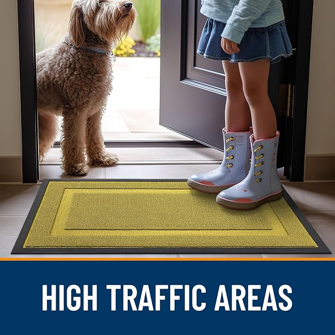 OLANLY Front Door Mat Indoor Outdoor Entrance, Waterproof All-Season, All-Weather Doormat, Sturdy Natural Rubber, Low Profile, Easy Clean Patio Porch Entryway Mat, 35x23, Lime Green