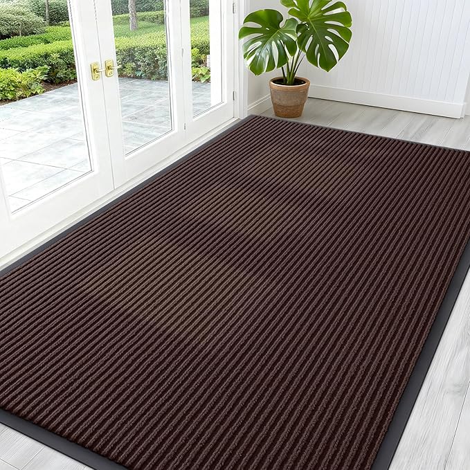 OLANLY Front Door Mat Indoor Outdoor Entrance, Waterproof Heavy Duty Doormat, Fade Resistant, Low Profile, Easy Clean Patio Porch Welcome Floor Mats for Entry, 59x35, Brown