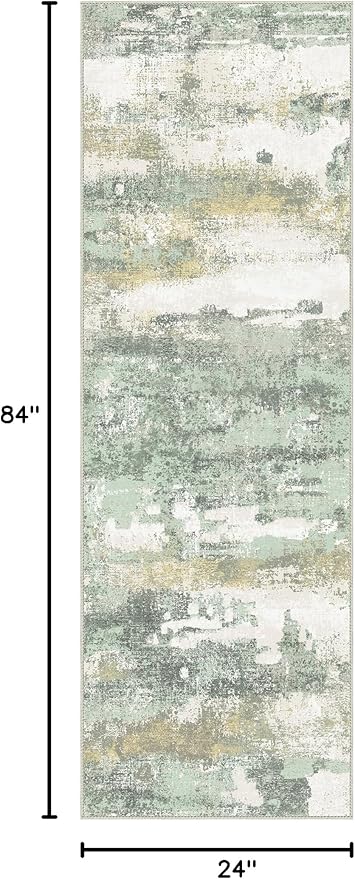 BEIMO Runner Rug for Hallway Kitchen, 2x7 Machine Washable Runners Rug for Entryway, Light Green Soft Modern Abstract Throw Rugs, Low Pile Floor Carpet with Non Slip Backing