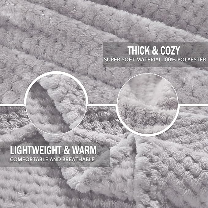 Exclusivo Mezcla Fleece Bed Blanket King Size, Super Soft and Warm Blankets for Couch, Sofa and Bed Waffle Textured, Cozy, Fuzzy and Lightweight (Light Grey, 90x104 Inches)