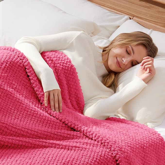 Whale Flotilla King Size Fuzzy Fleece Blanket for Bed, 90x104 Inch Fluffy Warm Soft Jacquard Blankets for All Season, Lightweight and Cozy, Hot Pink
