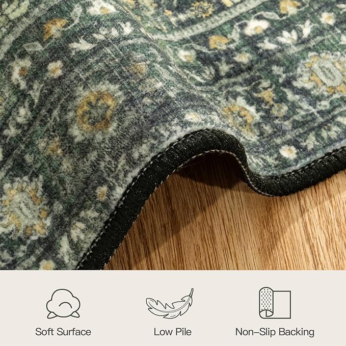 Lofus 4x6 Area Rug for Entryway, Green Non Slip Area Rugs for Kitchen, Washablee Soft Rugs for Bedroom, Living Room, Tool Room Nursery Kids Room Decor
