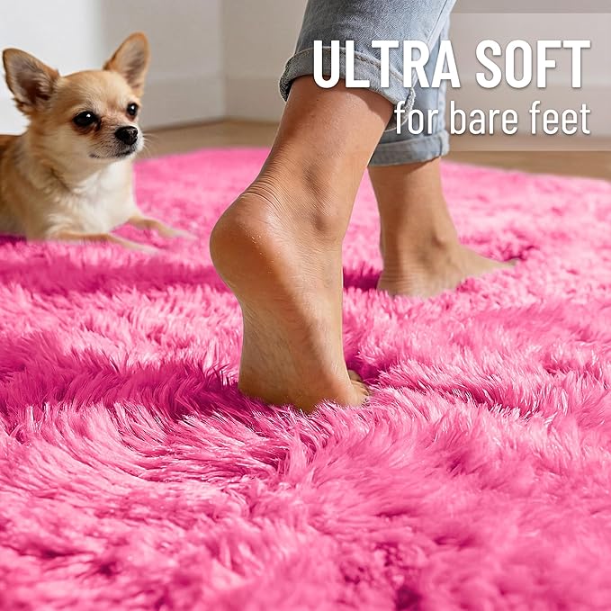 OLANLY 2x4 Machine Washable Runner Rugs for Hallway, Soft Fluffy Shaggy Bedside Rugs for Bedroom, Living Room, Indoor Floor Carpet for Kids Girls Boys, Nursery Rooms, Home Decor Aesthetic, Hot Pink