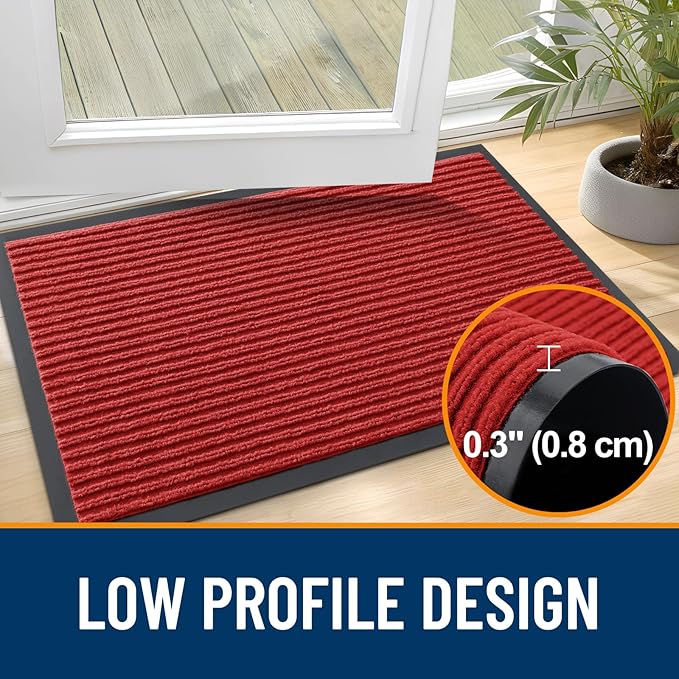 OLANLY Front Door Mat Indoor Outdoor Entrance, Waterproof Heavy Duty Doormat, Fade Resistant, Low Profile, Easy Clean Patio Porch Welcome Floor Mats for Entry, 35x30, Red