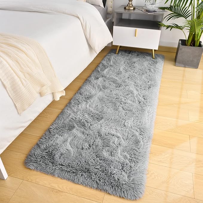LOCHAS Ultra Soft Indoor Modern Area Rugs Fluffy Living Room Carpets for Children Bedroom Home Decor Nursery Rug 2x6 Feet, Gray