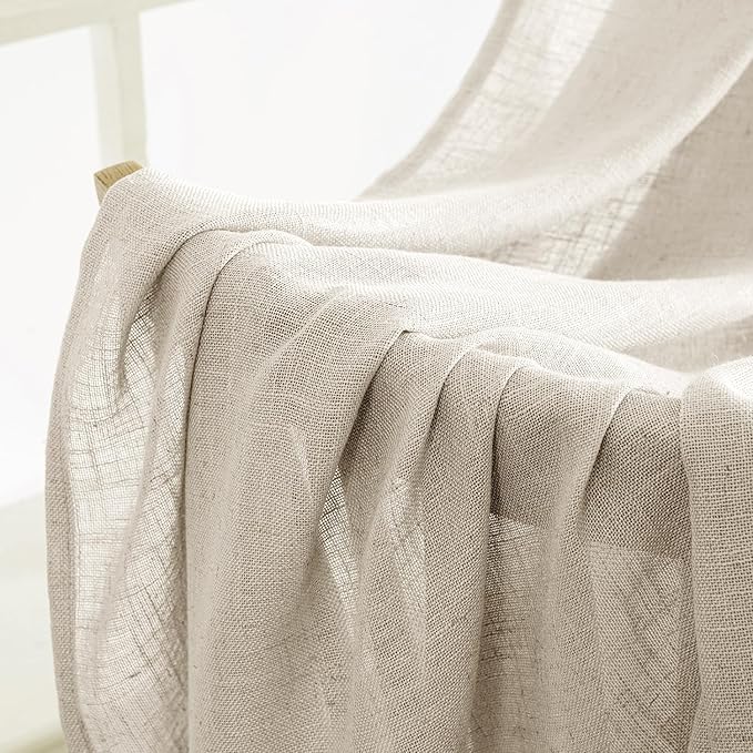 MIULEE Cream Linen Curtains 45 Inch Length 2 Panels for Bedroom Living Room, Soft Linen Textured Window Drapes Semi Sheer Light Filtering Back Tab Rod Pocket Farmhouse Modern Burlap Look Decor