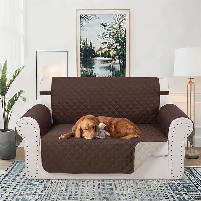Reversible Loveseat Sofa Covers Couch Cover Furniture Protector(Loveseat Small,Chocolate/Beige)
