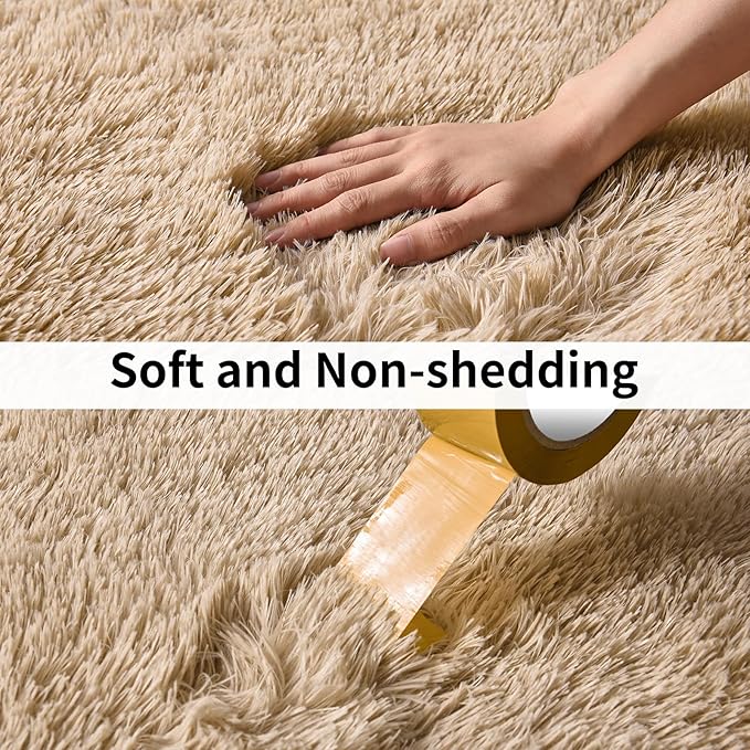 Soft Runner Rugs for Bedroom Hallways, 2x4 Beige Fluffy Shag Throw Area Rug Non Slip for Bedside Dorm, Long Shaggy Furry Carpet for Nursery Living Room