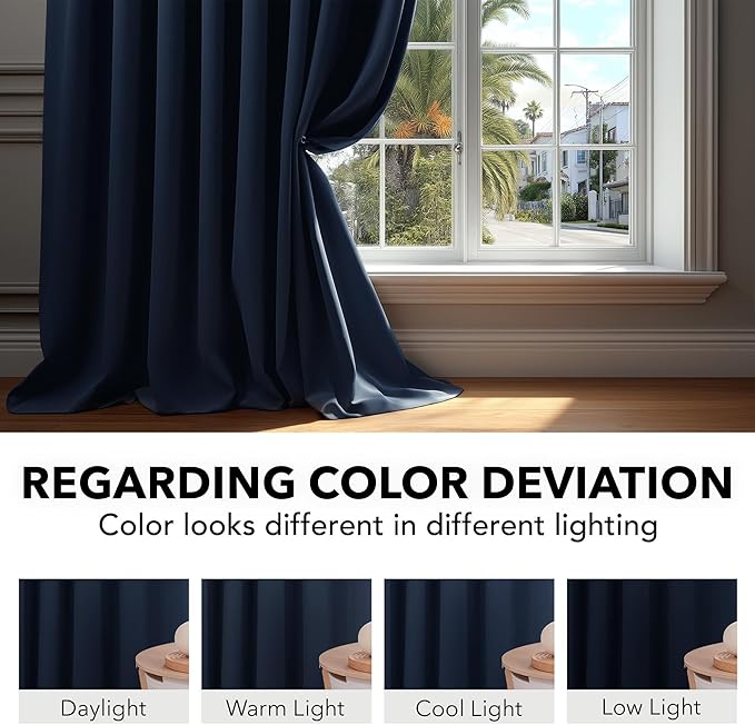 Deconovo Blackout Curtains, Thermal Insulated, W38 x L63 2 Panels, Back Tab, Machine Washable, Room-Darkening Drapes for Bedroom/Living Room Navy Blue