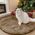 OLANLY Taupe Round Rugs for Bedroom - Machine Washable, 3 ft Circle Area Rugs for Living Room, Soft and Fluffy Shaggy Carpet for Teen Girl and Boys, Nursery Rooms, Dorms, Home Decor Aesthetic