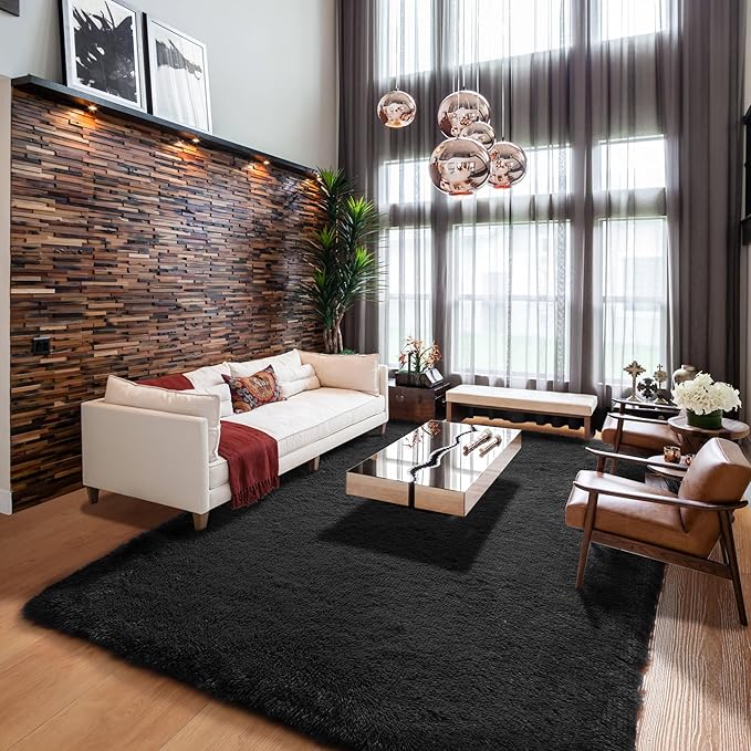 ONASAR Black 6x9 Area Rugs for Living Room Bedroom, Large Fluffy Soft Plush Floor Big Indoor Shaggy Carpet for Kids Girls Boys Teen Dorm Home Nursery Playroom Decor Aesthetic