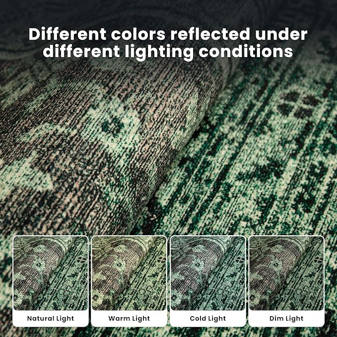 Washable Rugs 8x10 Area Rugs for Living Room- Vintage Green Rugs for Bedroom,Dining Room, Large Soft Low Pile Carpet with Non Slip Rubber Backing,Neutral Accent Rug for Nursery Home Office