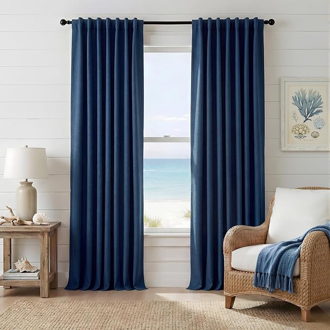 RYB HOME Navy Blue 100% Blackout Curtains for Bedroom 96 inches Long 52 inches Wide, Thermal Insulated &Privacy Assurd Curtains for Boy's Room/Sliding Glass Door/Living Room, 2 Panels