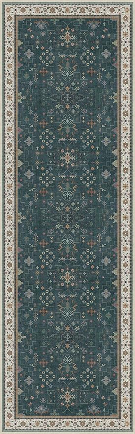 Dark Green Washable Kitchen Runner Rug, 2'6"x8' Wide & Long Non-Slip Rubber Backing Runner for Hallways, Stain Resistant Rugs for Entryway