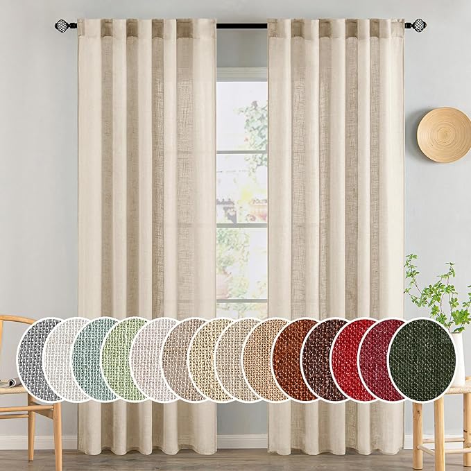MIULEE Light Taupe Linen Curtains 84 Inch Length 2 Panels for Bedroom Living Room, Soft Linen Textured Window Drapes Semi Sheer Light Filtering Back Tab Rod Pocket Farmhouse Modern Burlap Look Decor