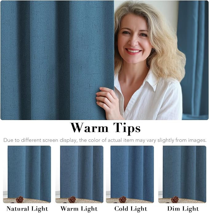 H.VERSAILTEX 100% Blackout Curtains for Bedroom Thermal Insulated Linen Textured Curtains Heat and Full Light Blocking Drapes Living Room Curtains 2 Panel Sets, Blue Sapphire, 52x96 Inch