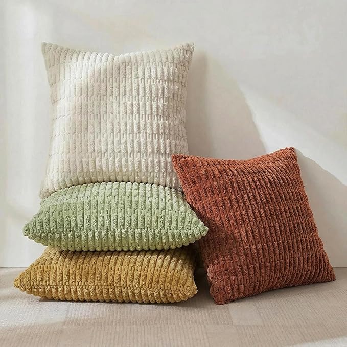 Fancy Homi 4 Packs Boho Fall Small Decorative Throw Pillow Covers 14x14 Inch for Living Room Couch Bed Sofa, Rustic Farmhouse Home Decor, Soft Plush Textured Corduroy Square Cushion Case 35x35 cm