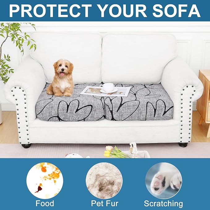 Smiry Printed Couch Cushion Covers, Stretch Soft Couch Covers for Sofa, Washable Non-Slip Sofa Slipcover Furniture Protector for Indoor and Outdoor (2 Pack, Grey and Black)