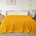 Exclusivo Mezcla Queen Size Flannel Fleece Blanket, Super Soft Striped Jacquard Bed Blanket, Lightweight Fuzzy Cozy for All Seasons, 90x90 Inches, Mustard Yellow