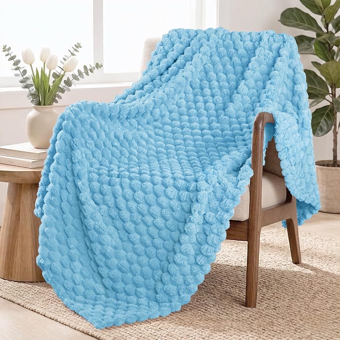 Exclusivo Mezcla Fleece Throw Blanket for Couch, Extra Large Fuzzy Blue Bed Blankets, Soft Cozy Plush Sofa Throws for All Seasons, 50x60 Inches