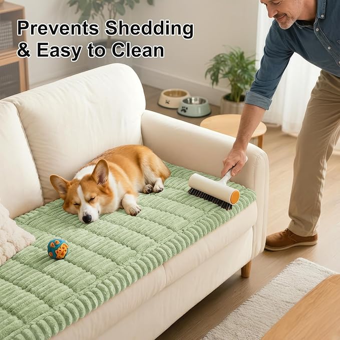 Smiry Couch Cover for Dogs Washable, Non Slip Fuzzy Pet Couch Covers for 3 Cushion Sofa Pet Friendly, Thick Soft Sofa Slipcovers Cushion Protector (Green, 27.6" x 70.9")