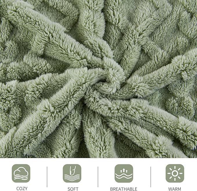 Aganear Twin Blanket - 3D Stylish Design, Lightweight Blanket Super Soft, Warm, Decorative Present for All Seasons, Portable Throw Blankets for Couch, Sofa, Bed, Car(60"×80", Sage Green)